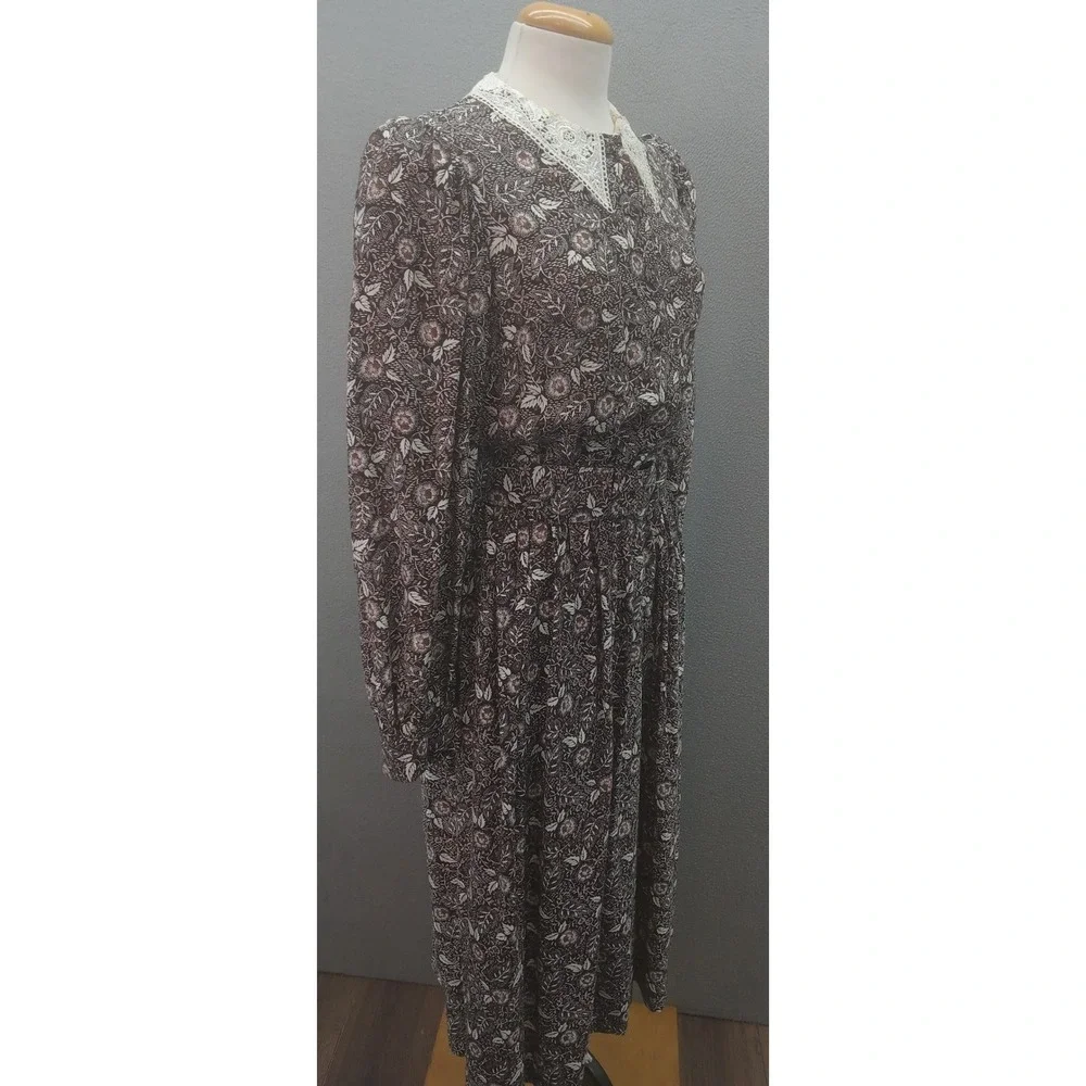 J.Jill Prairie Long Sleeve Maxi Dress Floral Lace Trim Cottagecore Vintage Small